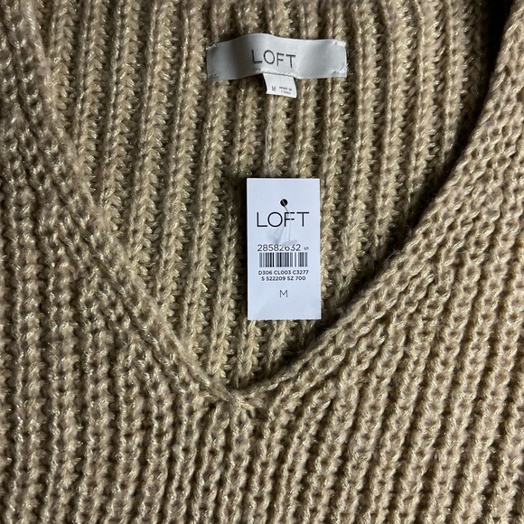 LOFT V-Neck Oversized Side Slits
Ribbed Trim Beige Shimmer Pullover
Sweater Sz M - Picture 5 of 11